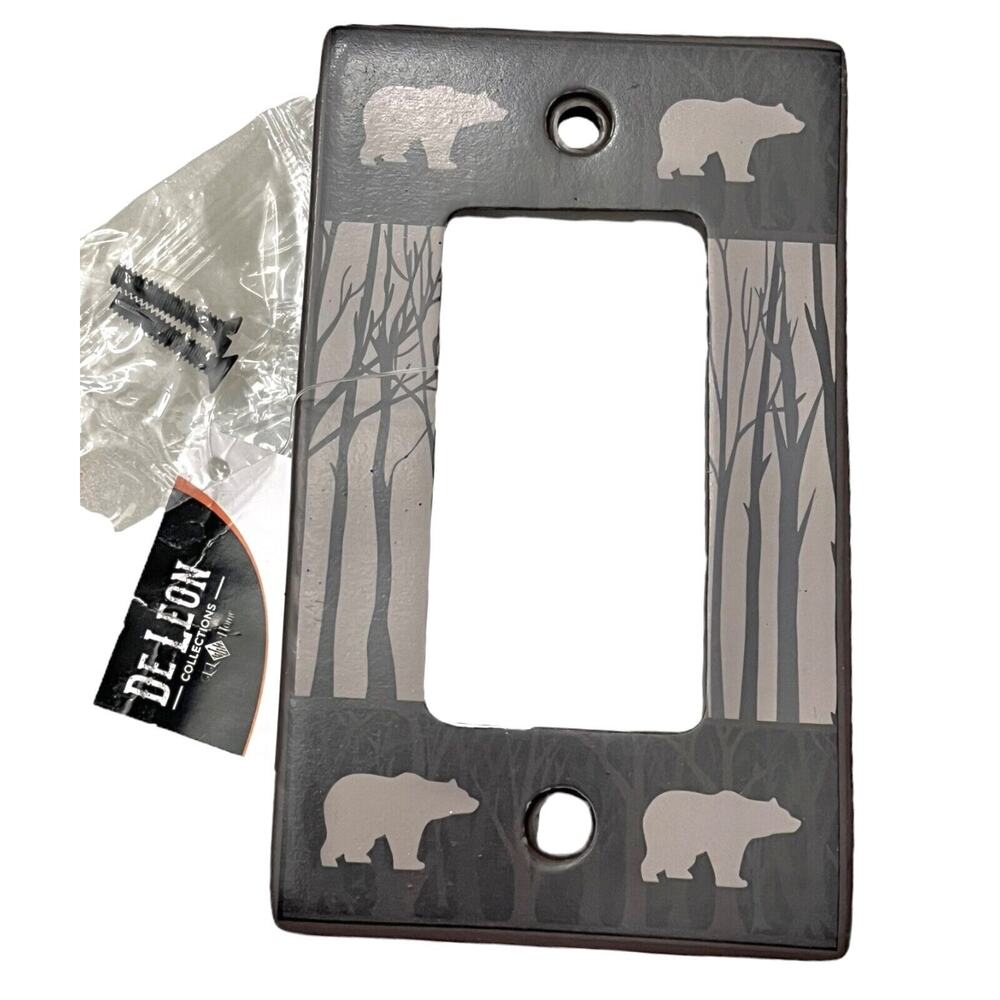Bears Woods Rocker Light Switch Cover Cabin Lodge Bear Tree New Gray Brown